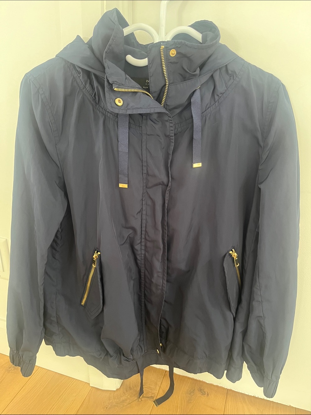 Zara Navy  Jacket with Gold Zipper Accents